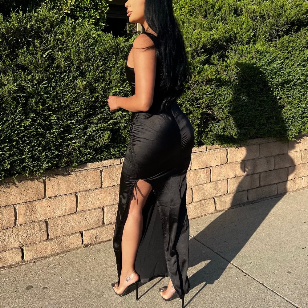 Black Ruched Cowl Maxi Dress